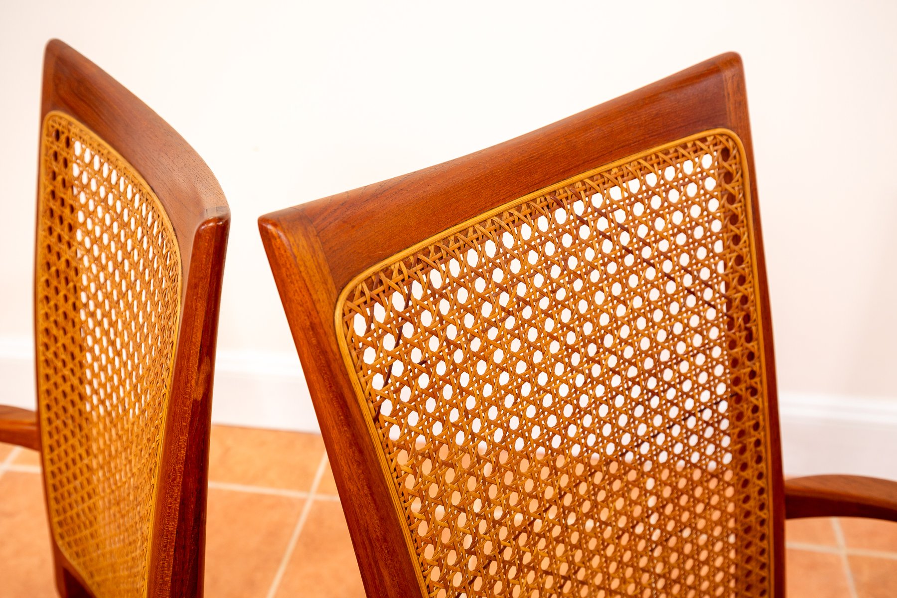 Danish Teak Rattan Cane Chairs by Niels Koefoed for Koefoeds Hornslet ...