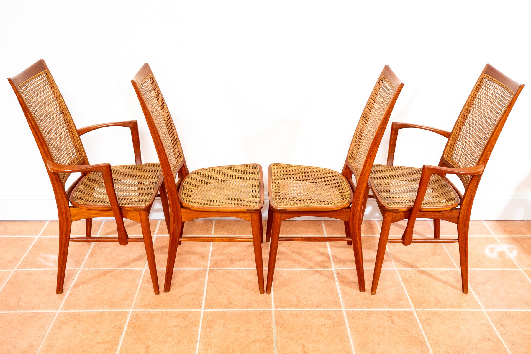 Danish Teak Rattan Cane Chairs by Niels Koefoed for Koefoeds Hornslet ...