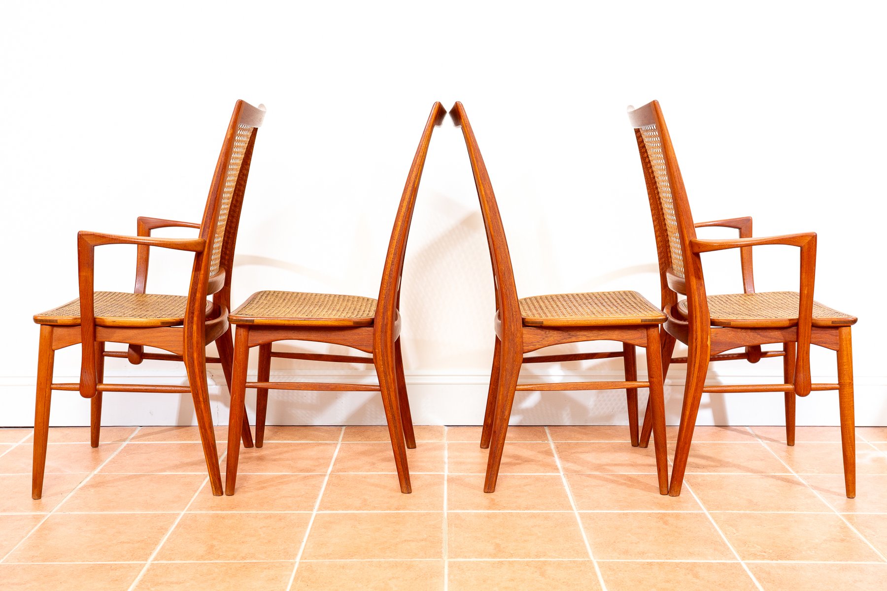 Danish Teak Rattan Cane Chairs by Niels Koefoed for Koefoeds Hornslet ...