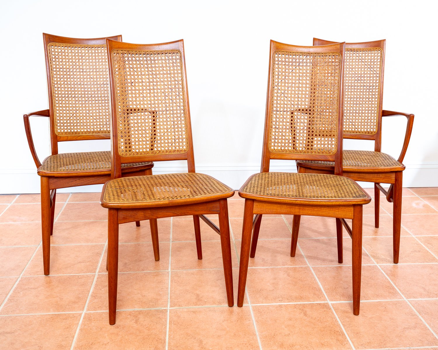 Danish Teak Rattan Cane Chairs by Niels Koefoed for Koefoeds Hornslet ...