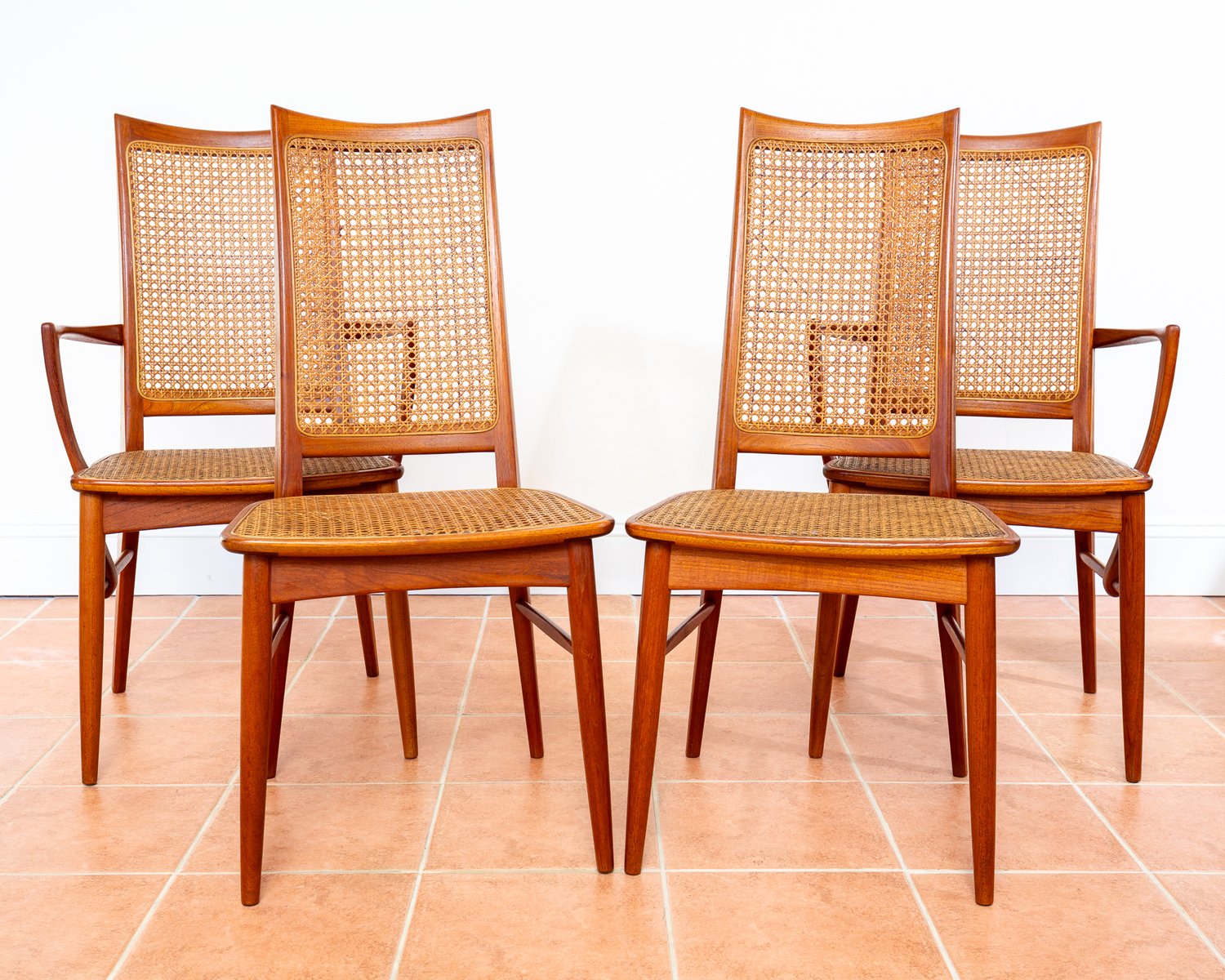 Danish Teak Rattan Cane Chairs by Niels Koefoed for Koefoeds Hornslet ...