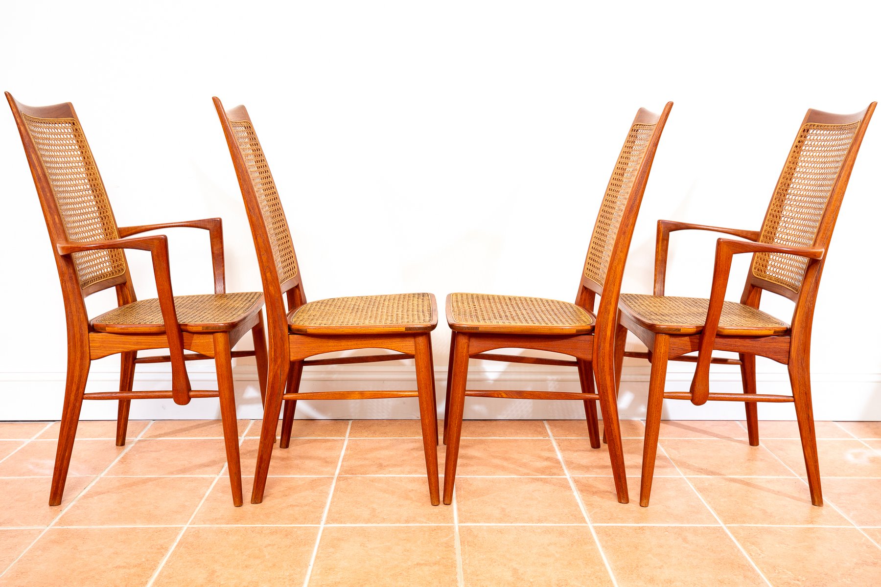 Danish Teak Rattan Cane Chairs by Niels Koefoed for Koefoeds Hornslet ...