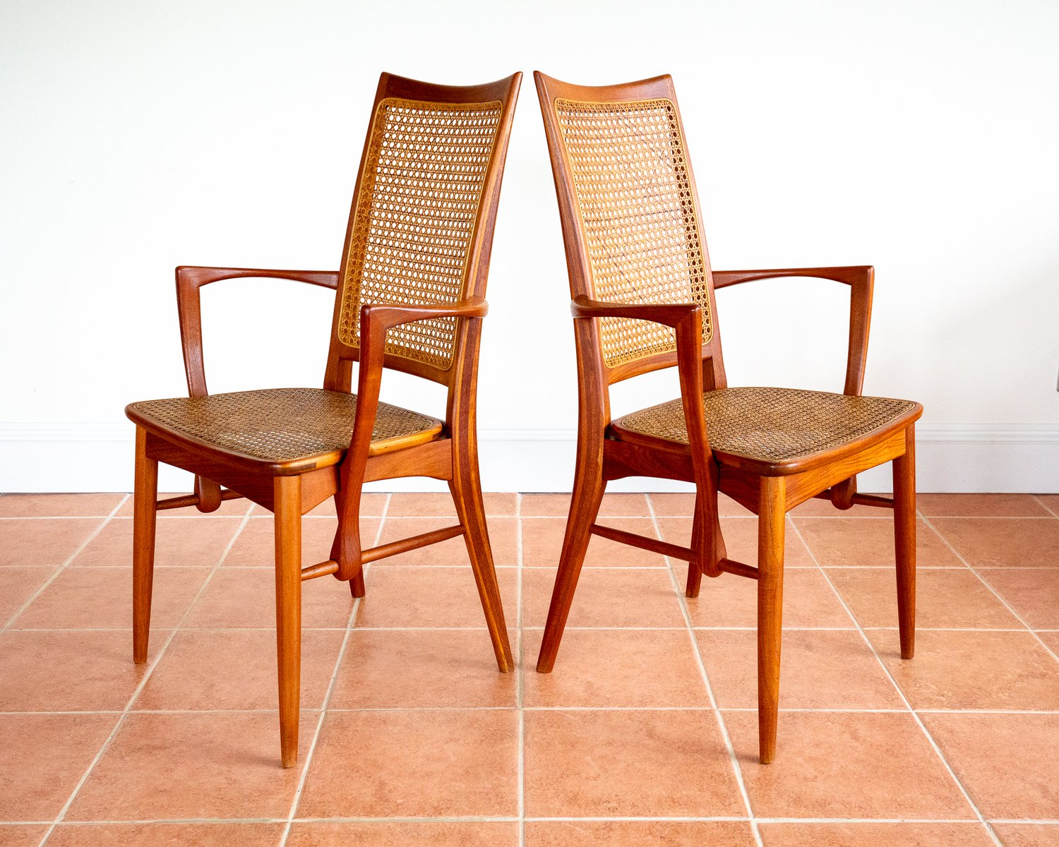 Danish Teak Rattan Cane Chairs by Niels Koefoed for Koefoeds Hornslet ...