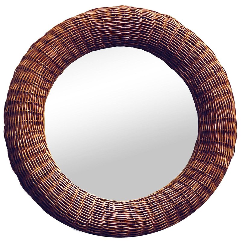 Rattan Round Wall Mirror, 1960s for sale at Pamono