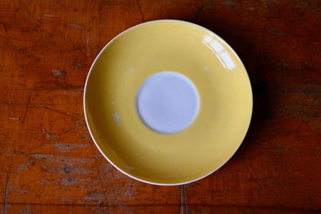 Service à Thé Vintage En Céramique Jaune - Décor Roseaux De Rivière - 5 Pièces