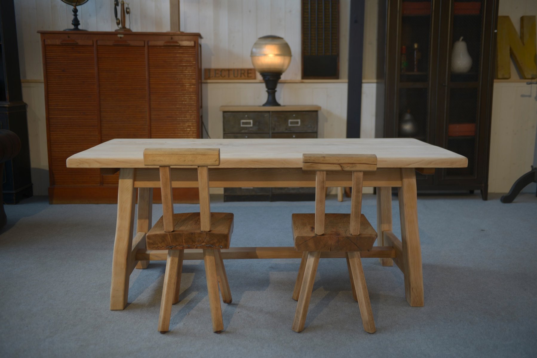 Grande Table De Salle à Manger En Orme Massif Style Monaster - 220cm X 85cm - Fait Main