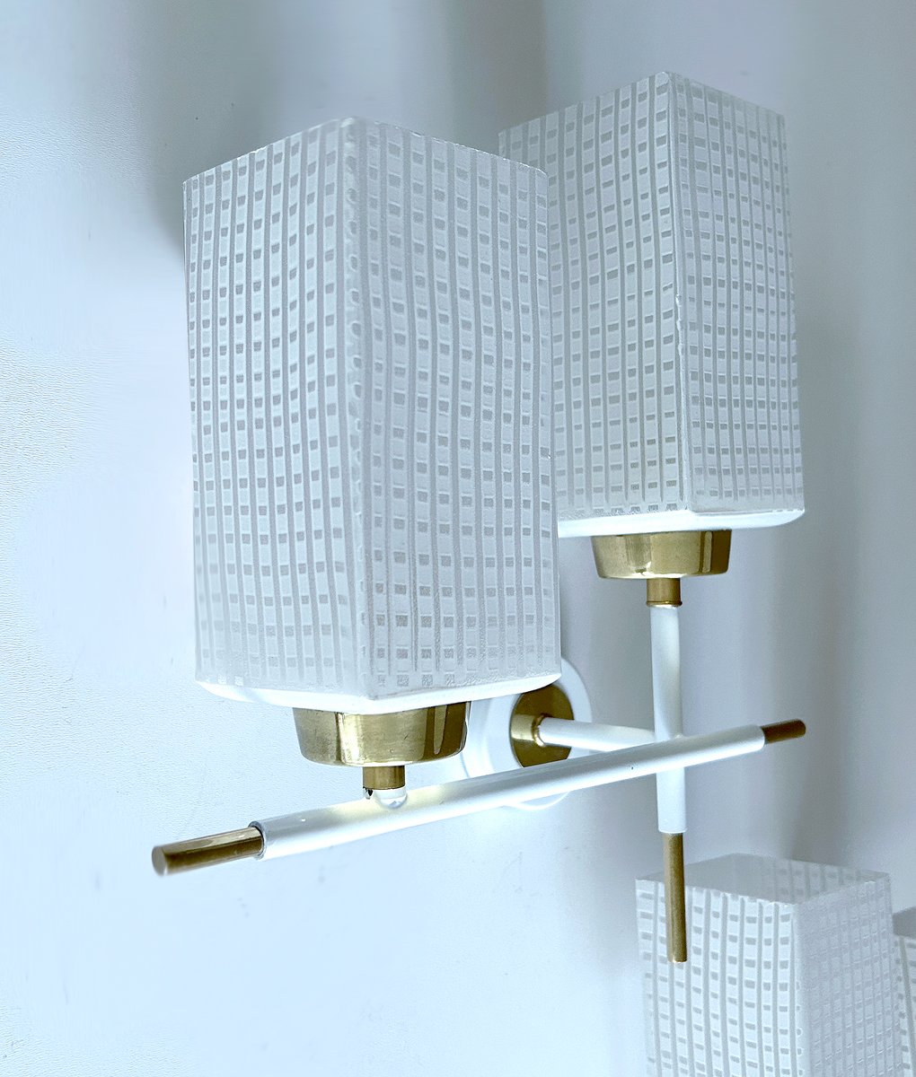 Image showcasing Vintage Architectonic Glass & Brass Sconces, 1960s, Set of 2 for sale ...