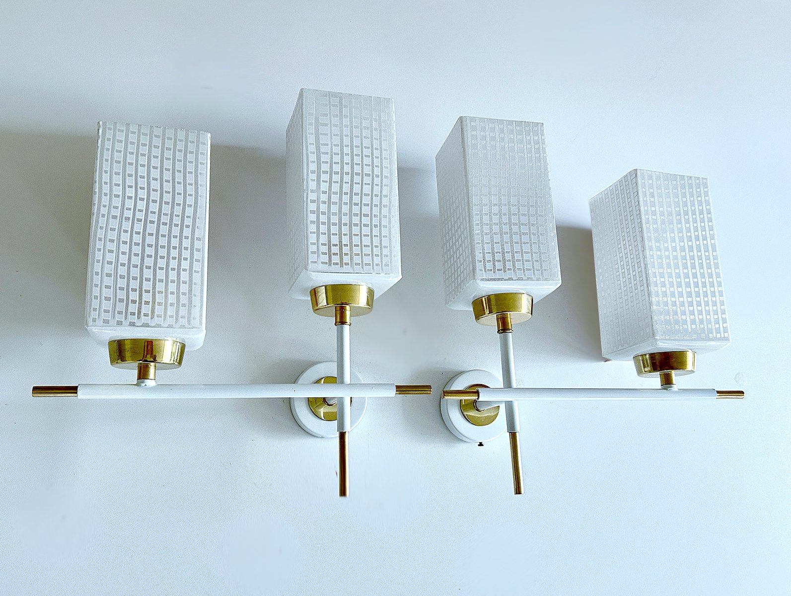 Vintage Architectonic Glass & Brass Sconces, 1960s, Set of 2 for sale ... - Vintage Glass Sconces