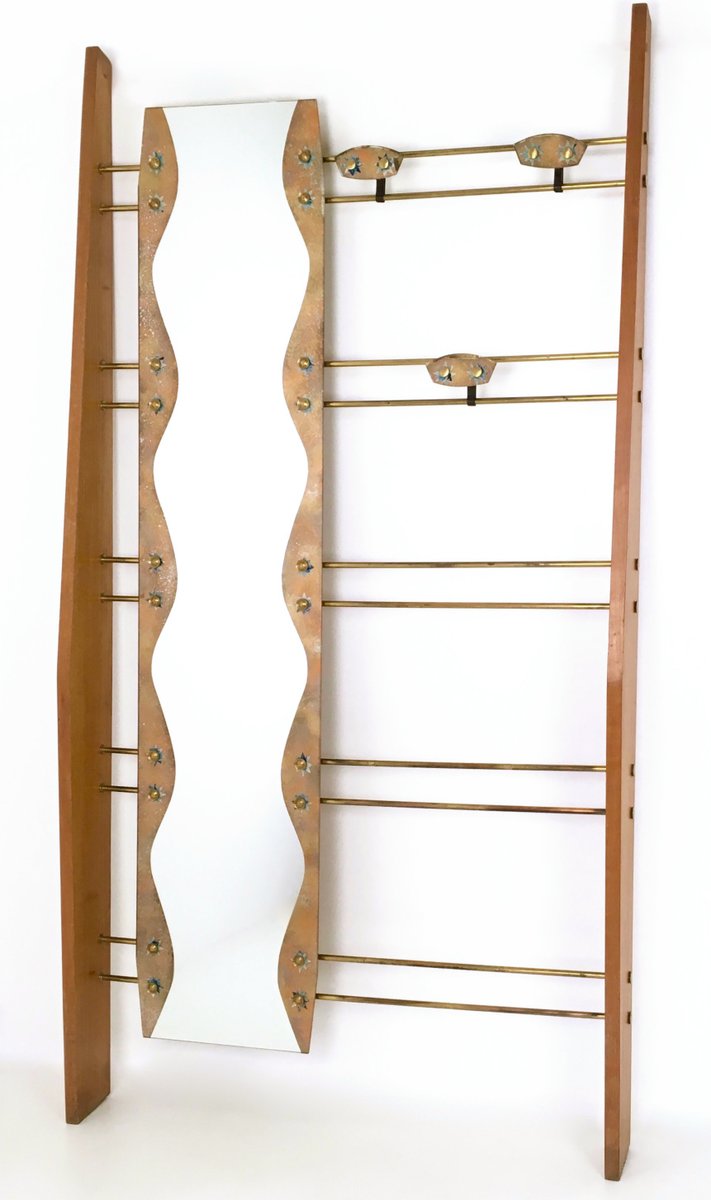 Vintage Cherry Veneer Entryway Coat Rack with Mirror, Italy, 1950s for ...