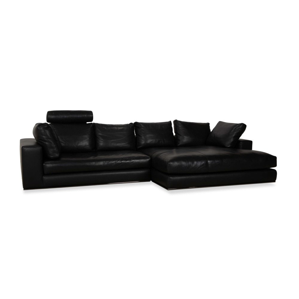 Canapé d'Angle Hamilton en Cuir Noir de Minotti en vente sur Pamono
