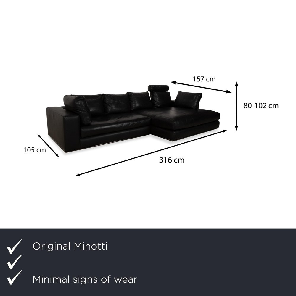 Canapé d'Angle Hamilton en Cuir Noir de Minotti en vente sur Pamono