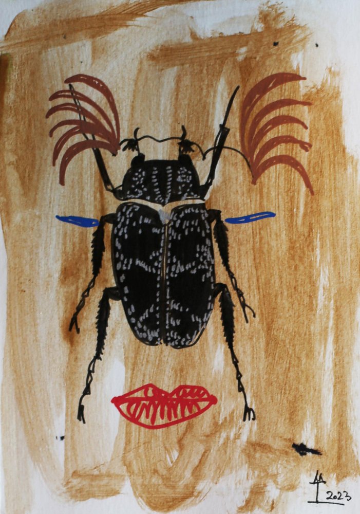 Kim Soo Young, Face of Women with Insects, 2023, Mixed Media on Paper ...