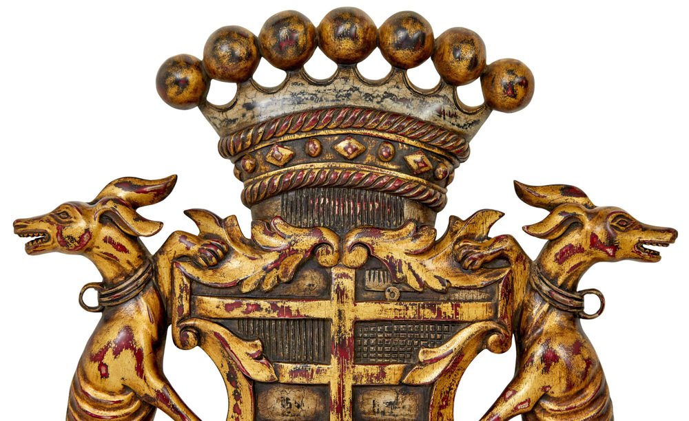 Decorative Greyhound Hand Carved Heraldic Coat of Arms for sale at Pamono