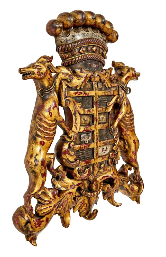 Decorative Greyhound Hand Carved Heraldic Coat of Arms for sale at Pamono