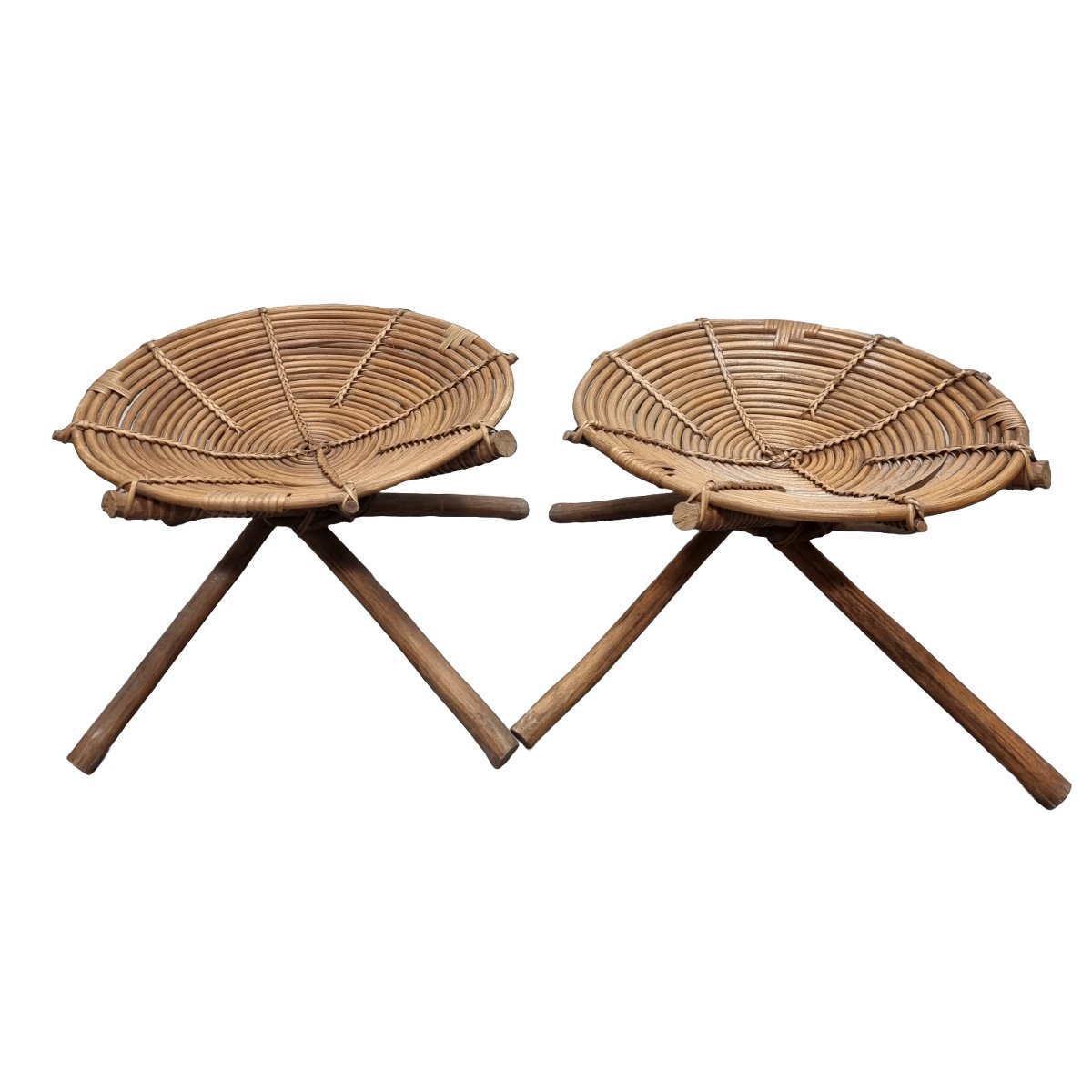 Set of Vintage African Rattan Stools, 1970s for sale at Pamono