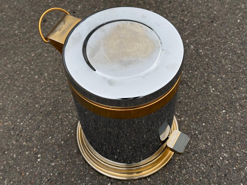 French Art Deco Trash Can in Chrome and Brass, 1981 for sale at Pamono