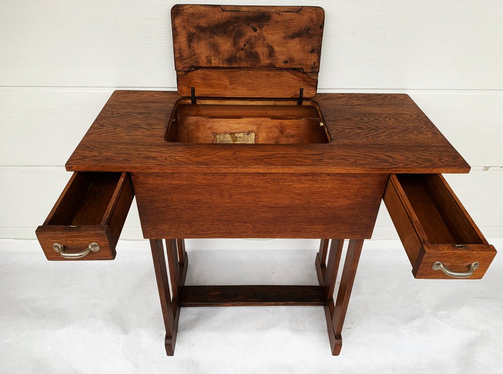 Oak Sewing Machine Table with Drawers, 1979 for sale at Pamono