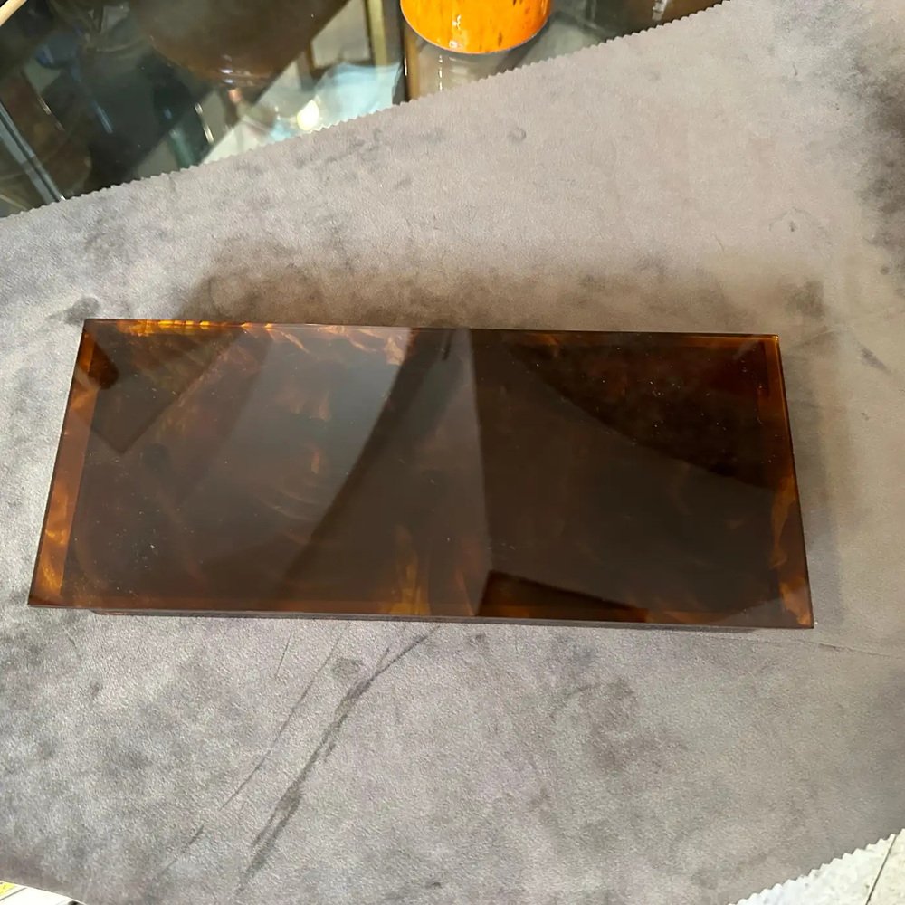Mid-Century Modern Italian Faux Tortoiseshell Acrylic Glass Jewelry Box ...