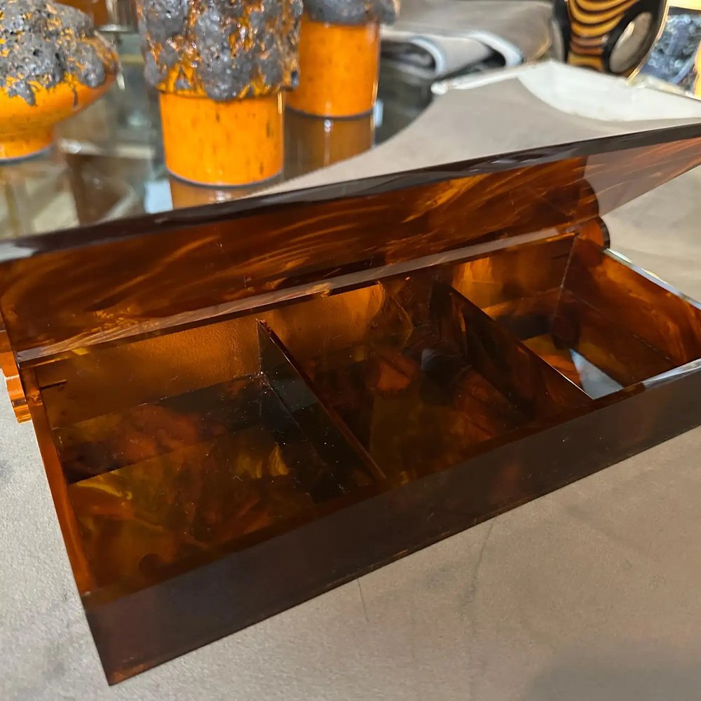Mid-Century Modern Italian Faux Tortoiseshell Acrylic Glass Jewelry Box ...