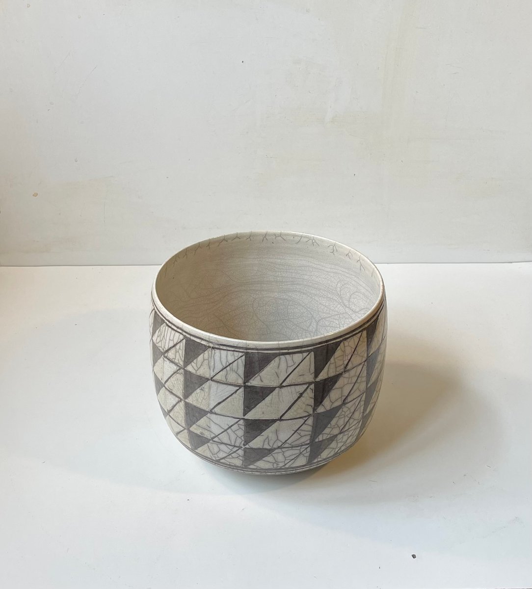 Scandinavian Geometric Ceramic Bowl or Planter in Raku Glaze, 1970s for ...