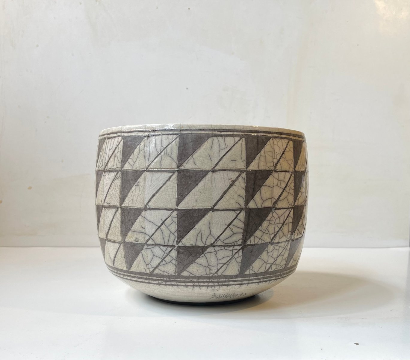 Scandinavian Geometric Ceramic Bowl or Planter in Raku Glaze, 1970s for ...