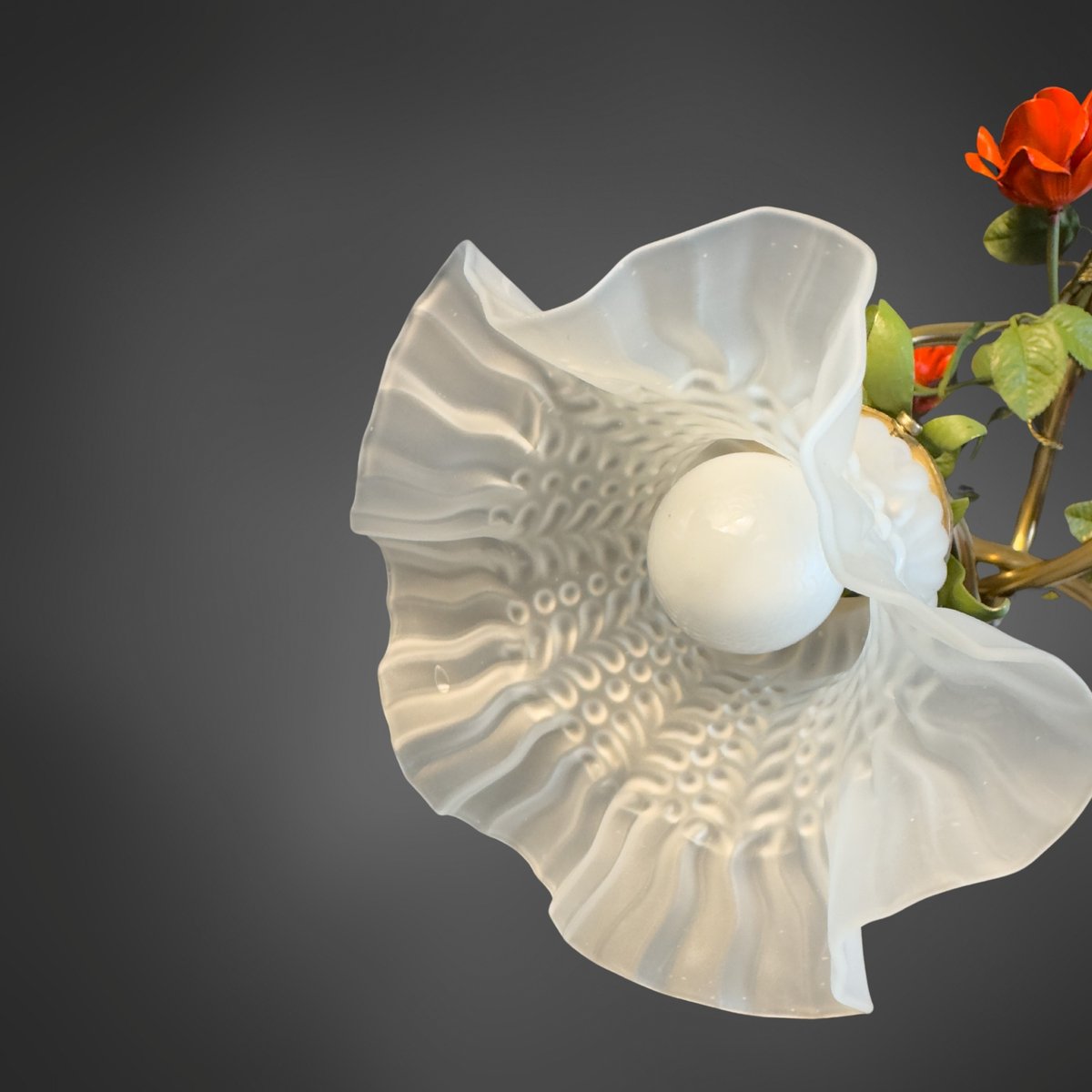 Image showcasing Art Nouveau Hanging Lamp with Roses for sale at Pamono
