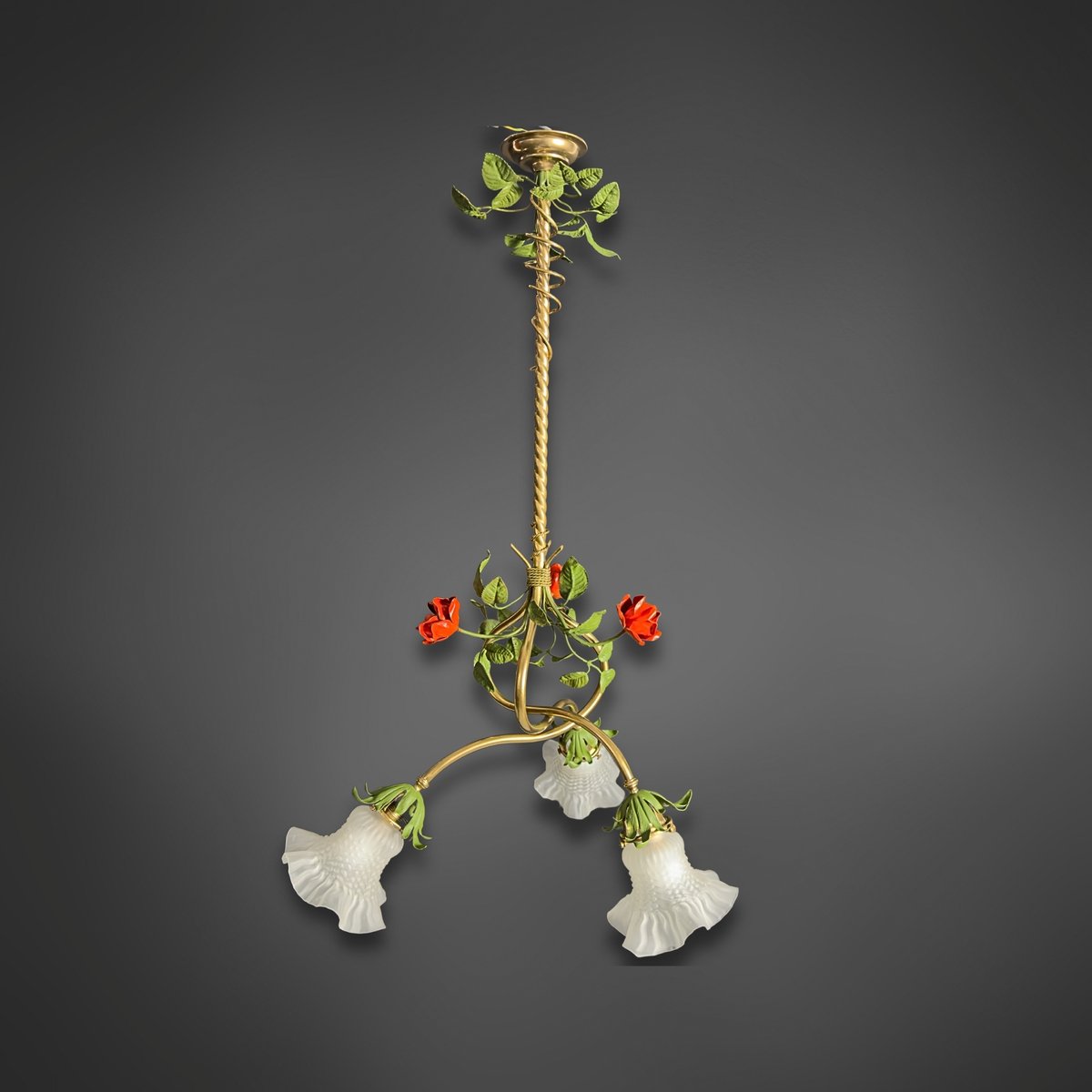 Picture of Art Nouveau Hanging Lamp with Roses for sale at Pamono
