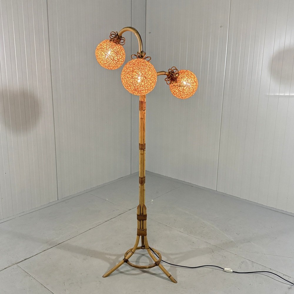 Rattan Floor Lamp, 1950s for sale at Pamono