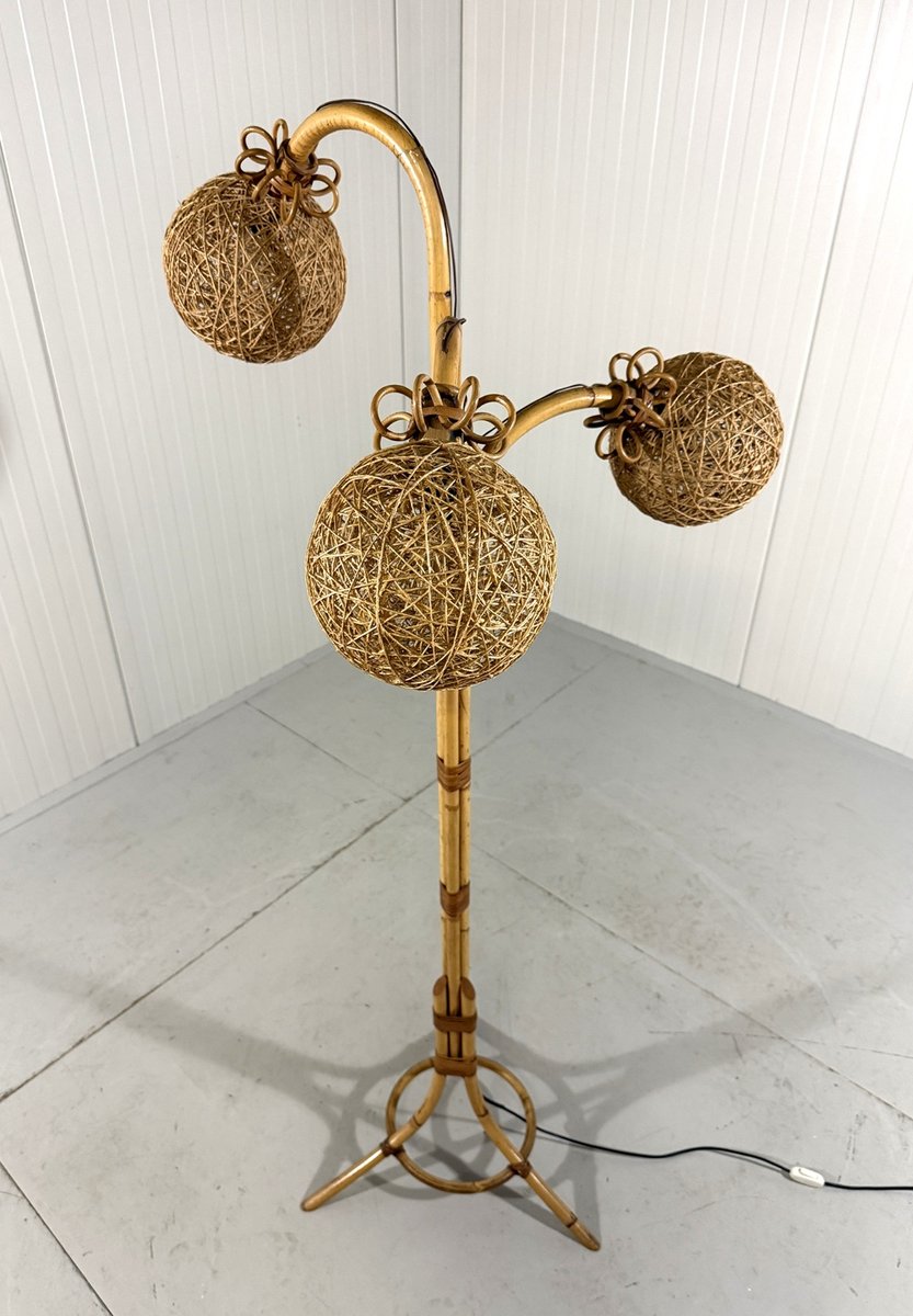 Rattan Floor Lamp, 1950s for sale at Pamono