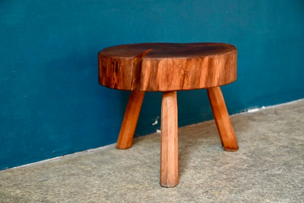 Brutalist Primitive Tripod Stool in Thick Wood for sale at Pamono