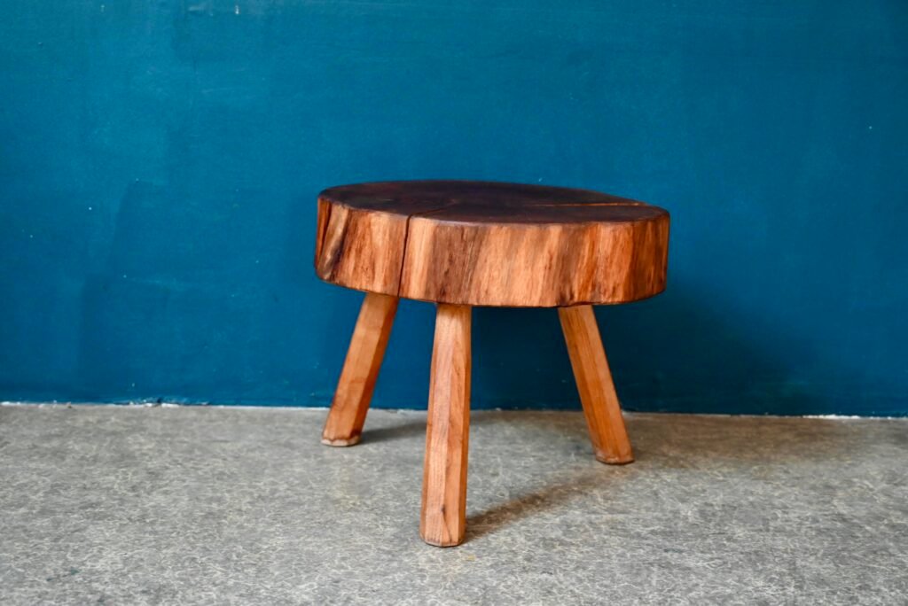 Brutalist Primitive Tripod Stool in Thick Wood for sale at Pamono