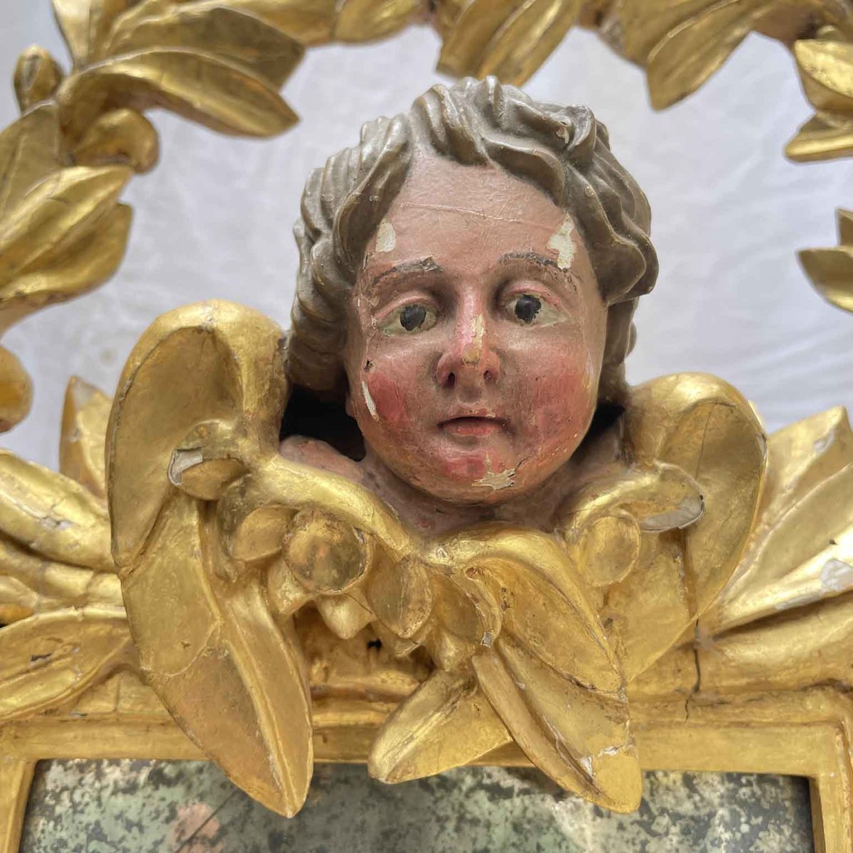 Golden Mirror with Putto, 1800s for sale at Pamono