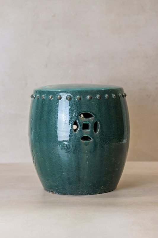 Vintage Emerald Green Glazed Ceramic Garden Stool for sale at Pamono