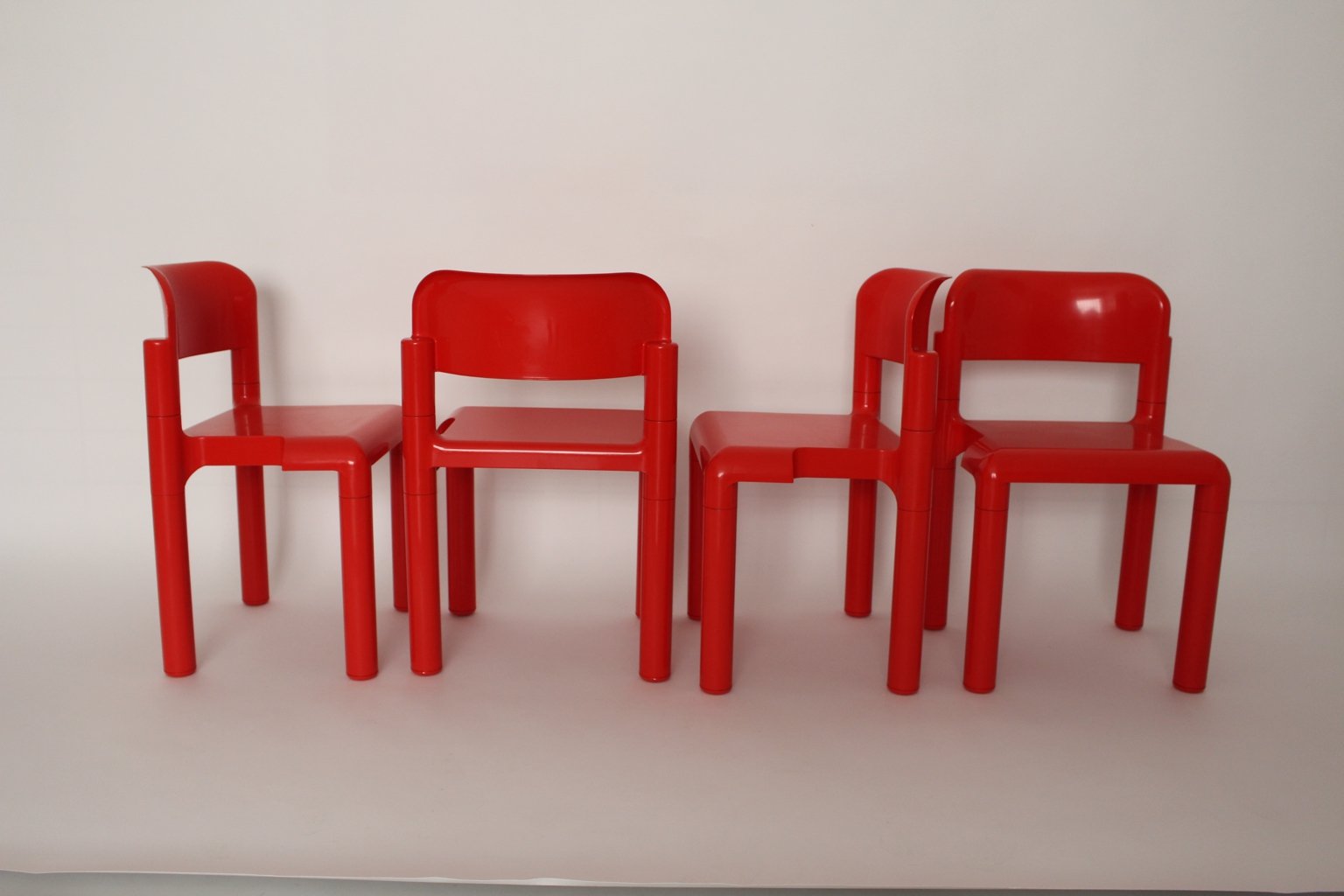 Red Plastic Chairs by Eero Aarnio for UPO, 1970s, Set of 4 for sale at