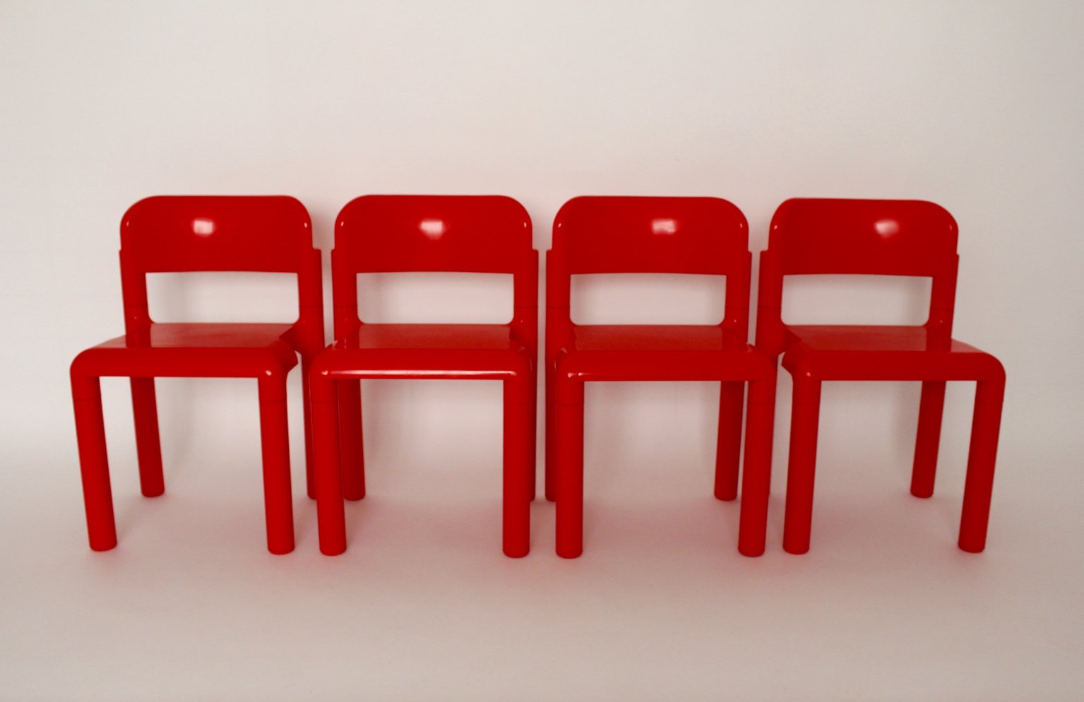 Red Plastic Chairs by Eero Aarnio for UPO, 1970s, Set of 4 for sale at