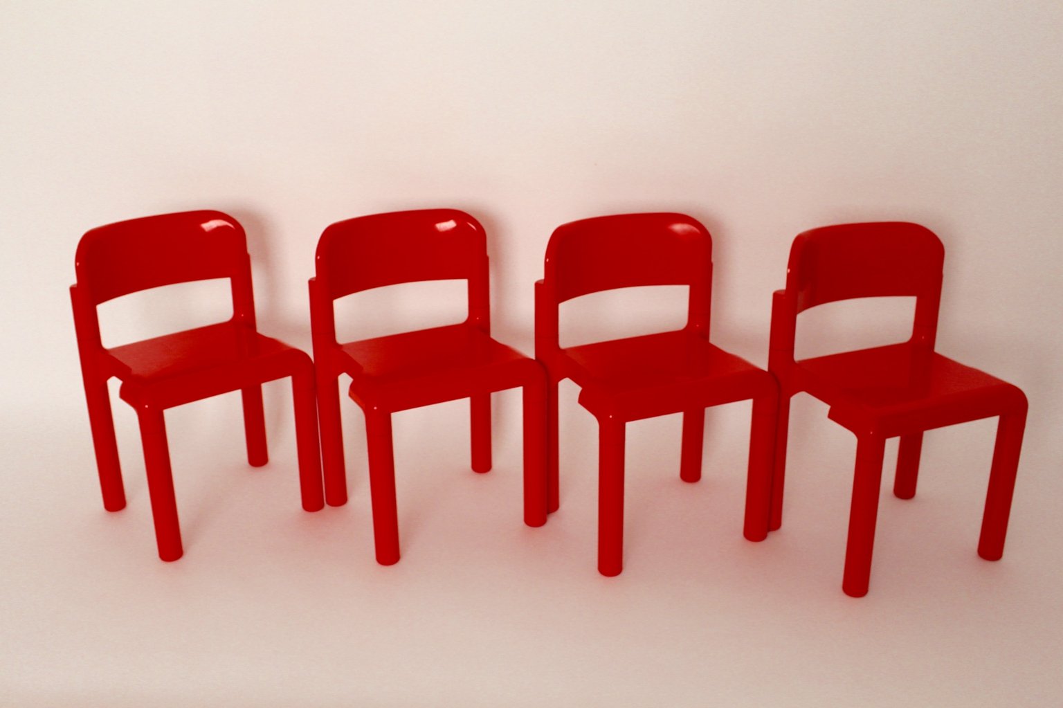 Red Plastic Chairs by Eero Aarnio for UPO, 1970s, Set of 4 for sale at