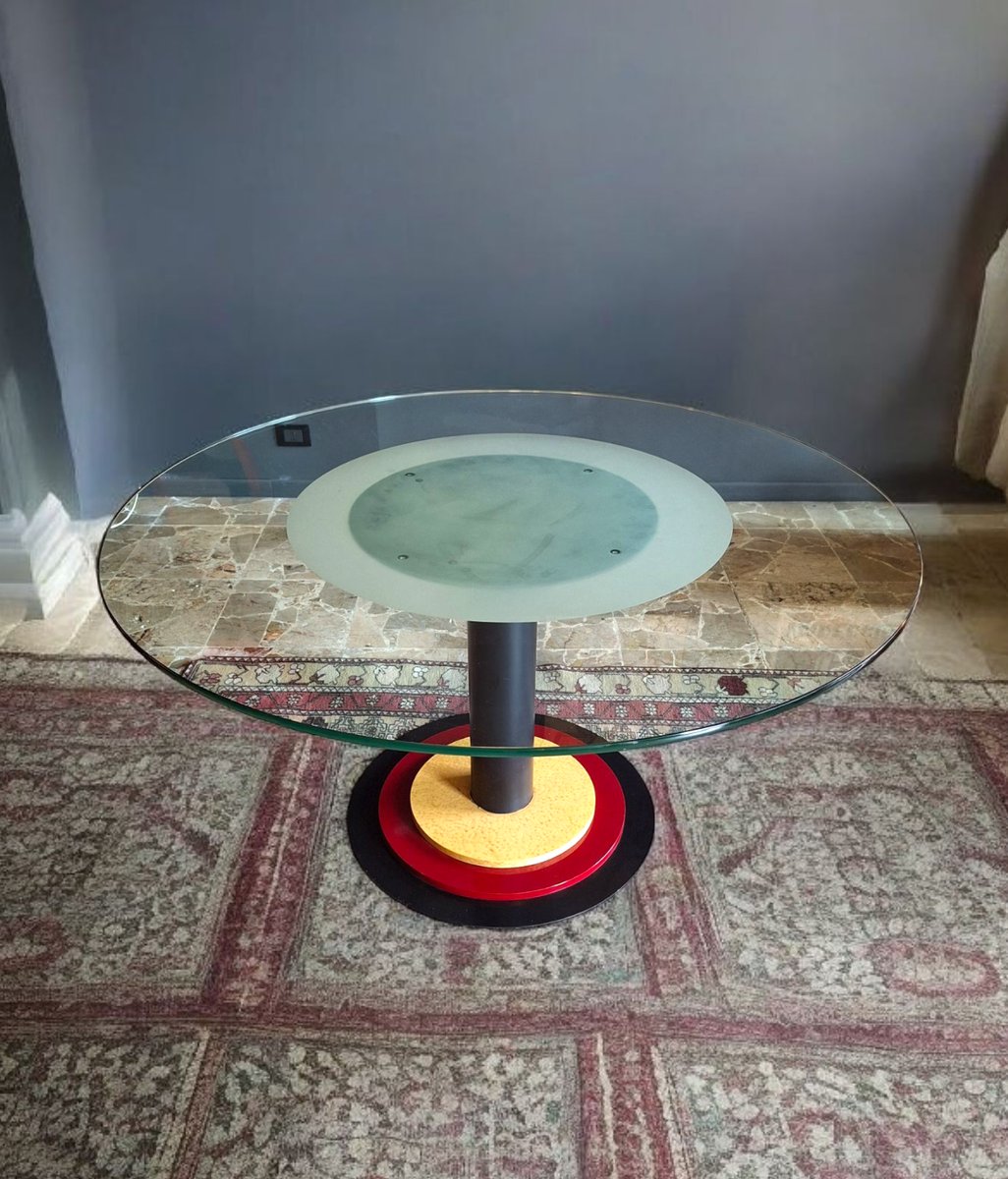Table Design Plateau Verre Piètement Aluminium Années 90