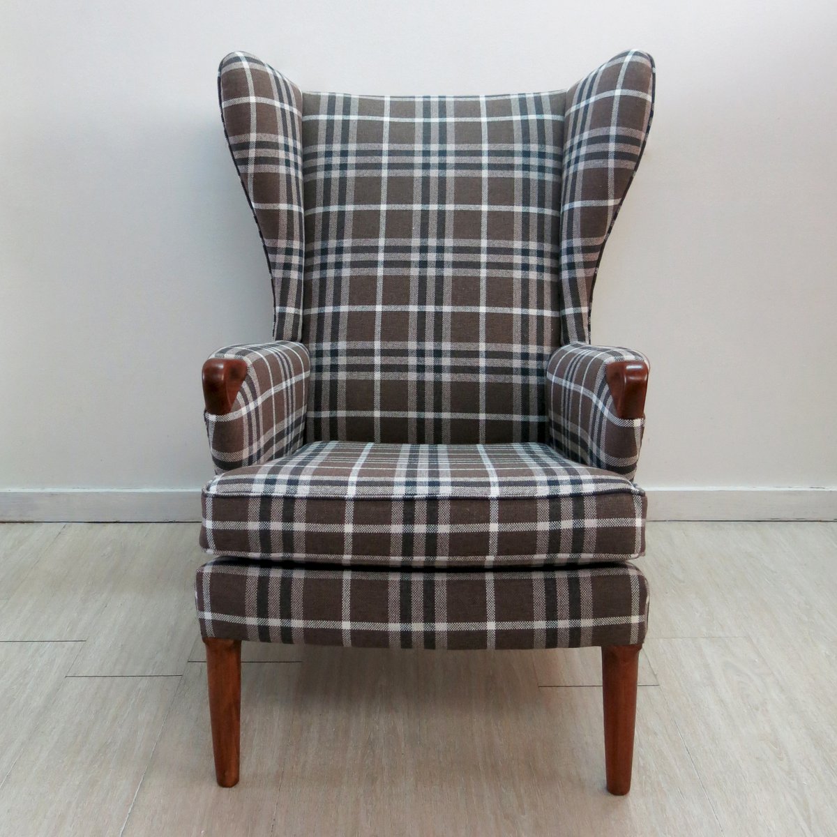 Checkered Wingback Chair With Teak Legs From Parker Knoll 1960s