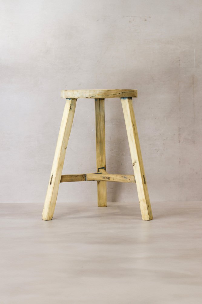 Vintage Rustic Elm Wood Stool for sale at Pamono