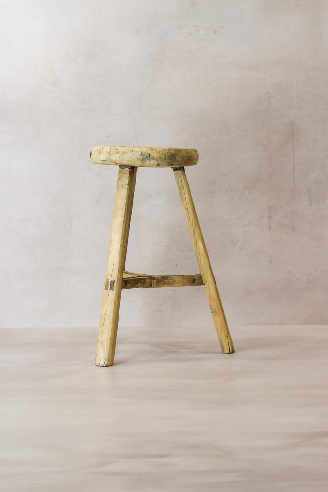 Vintage Rustic Elm Wood Stool for sale at Pamono