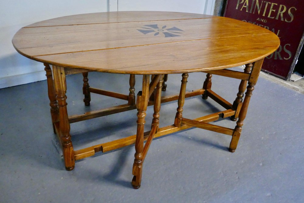 Baskingate Table Large French Gate Leg Dining Table, 1930s for sale at Pamono