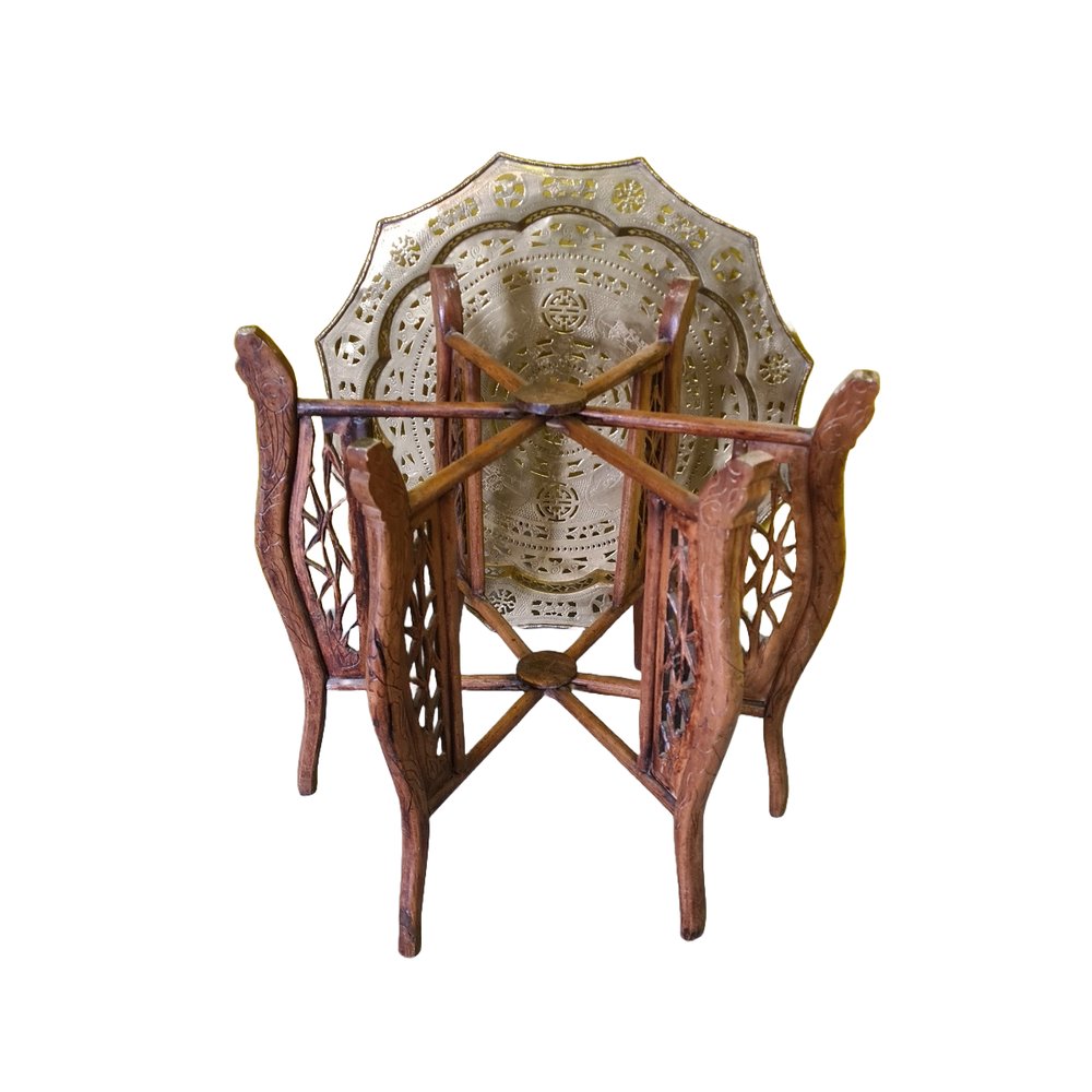 Vietnamese Brass and Wood Folding Side Table, 1950s for sale at Pamono