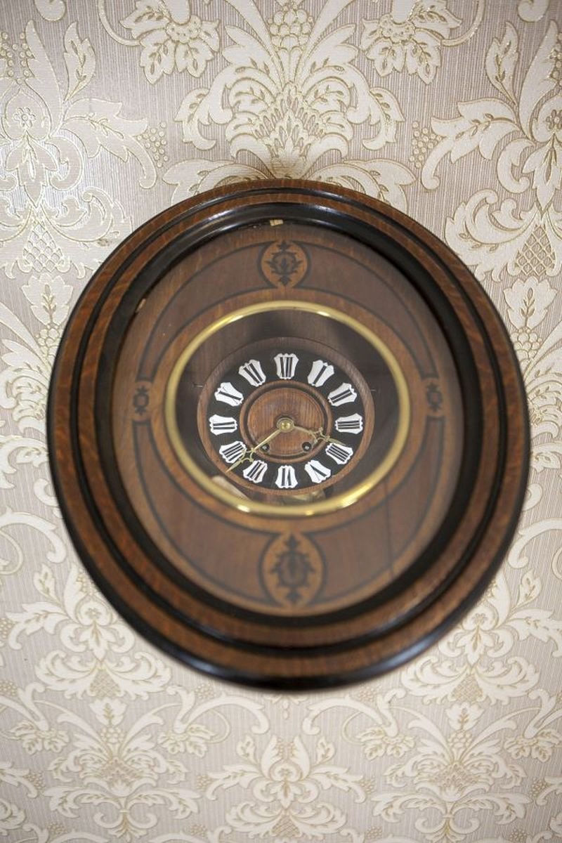 Oval Wall Clock with Inlays, Early 20th Century for sale at Pamono