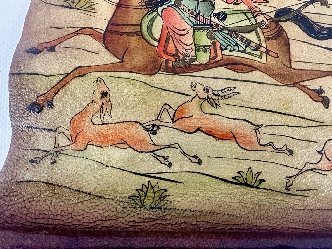 Vintage Middle Eastern Scroll Painting on Leather, 1950s for sale at Pamono