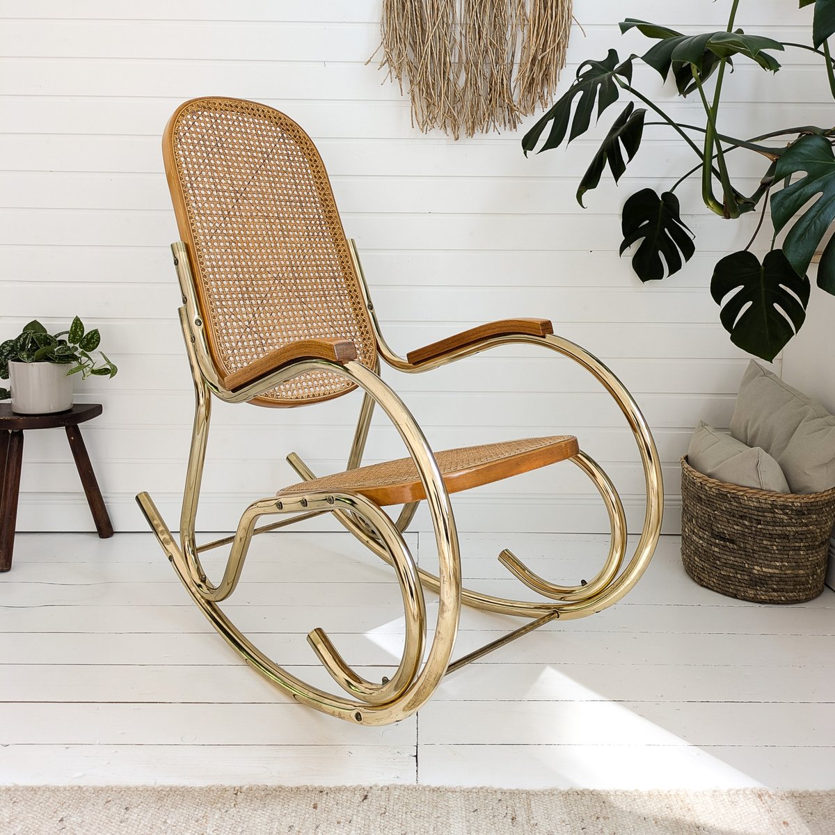 Mid-Century Tubular Steel and Viennese Braid Rocking Chair for sale at ...