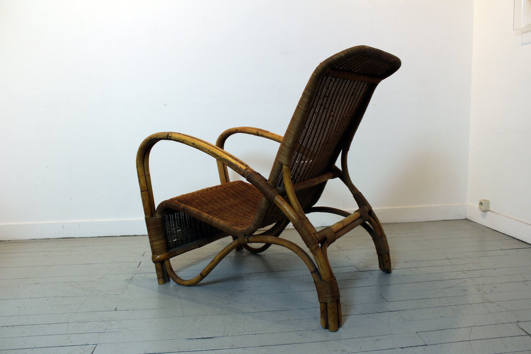 Vintage Bamboo & Rattan Lounge Chair for sale at Pamono
