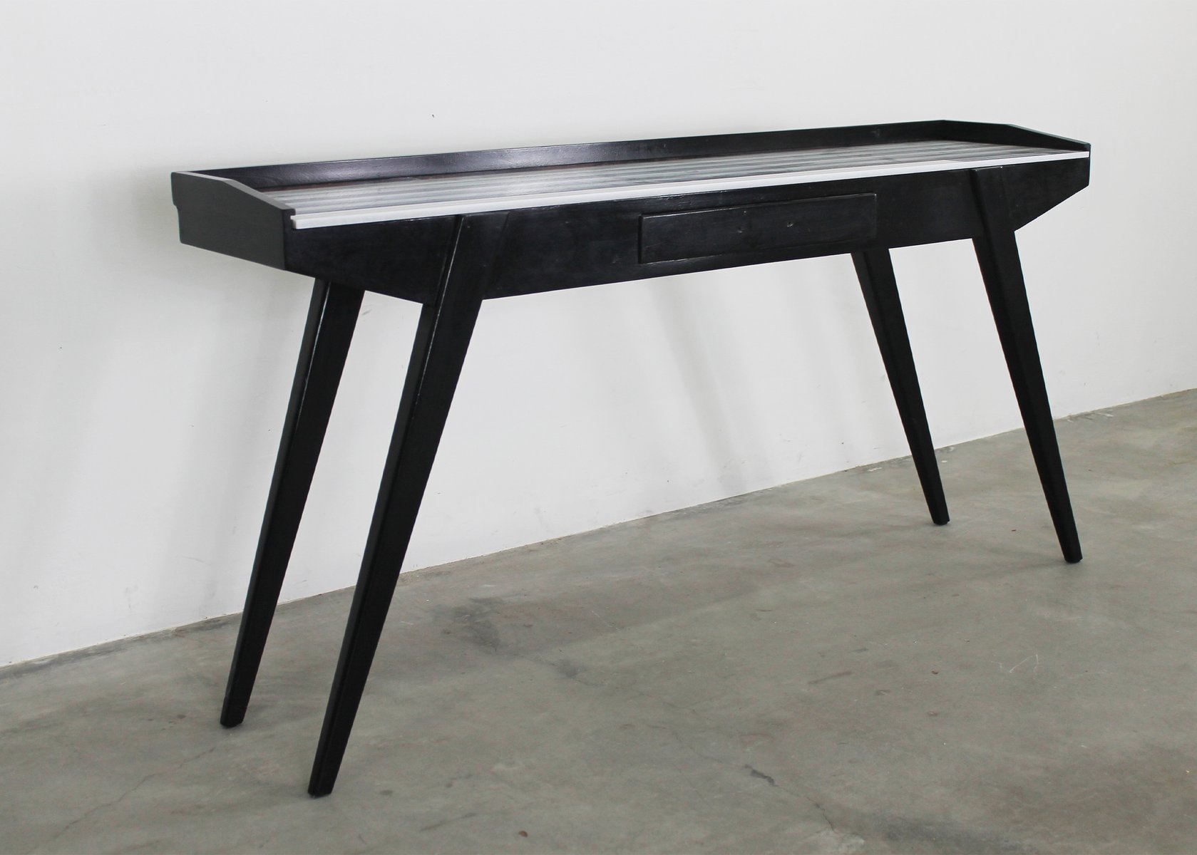Mid-Century Modern Console Table in Black Lacquered Wood and Marble ...