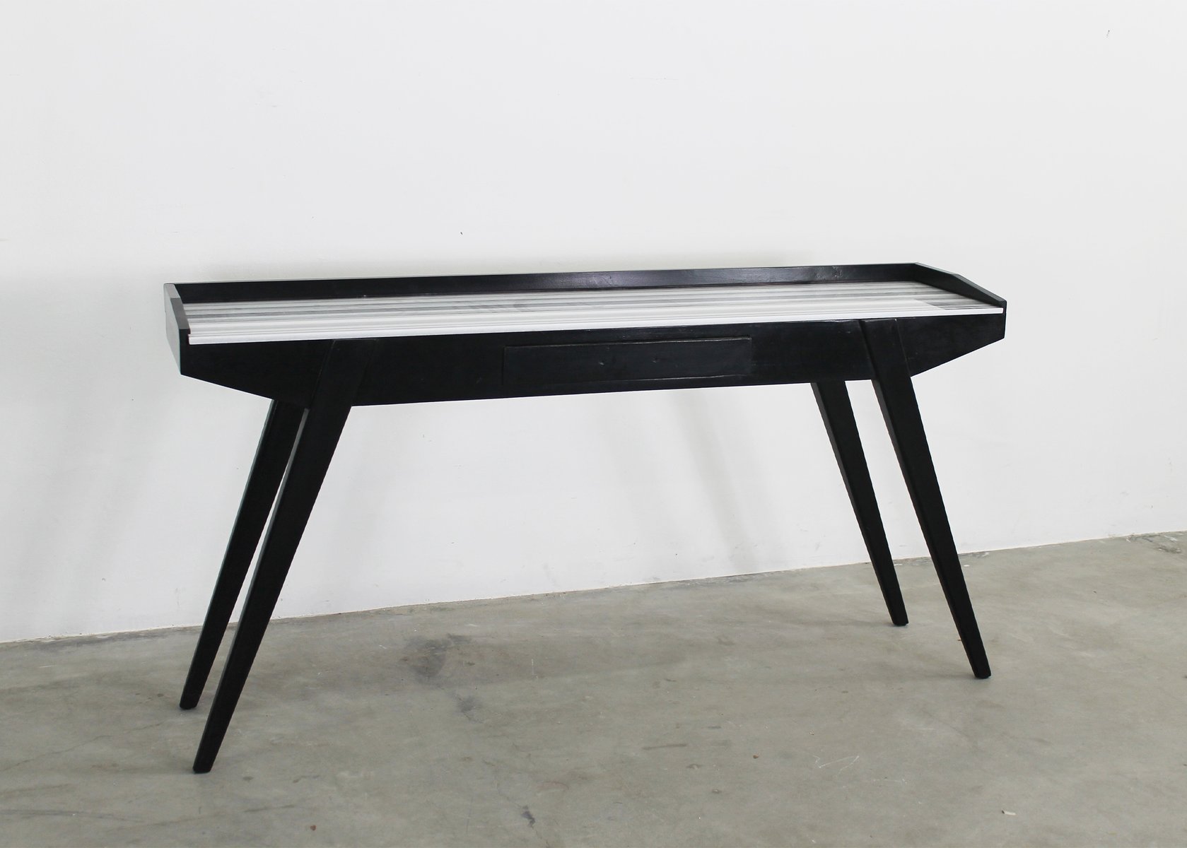 Mid-Century Modern Console Table in Black Lacquered Wood and Marble ...