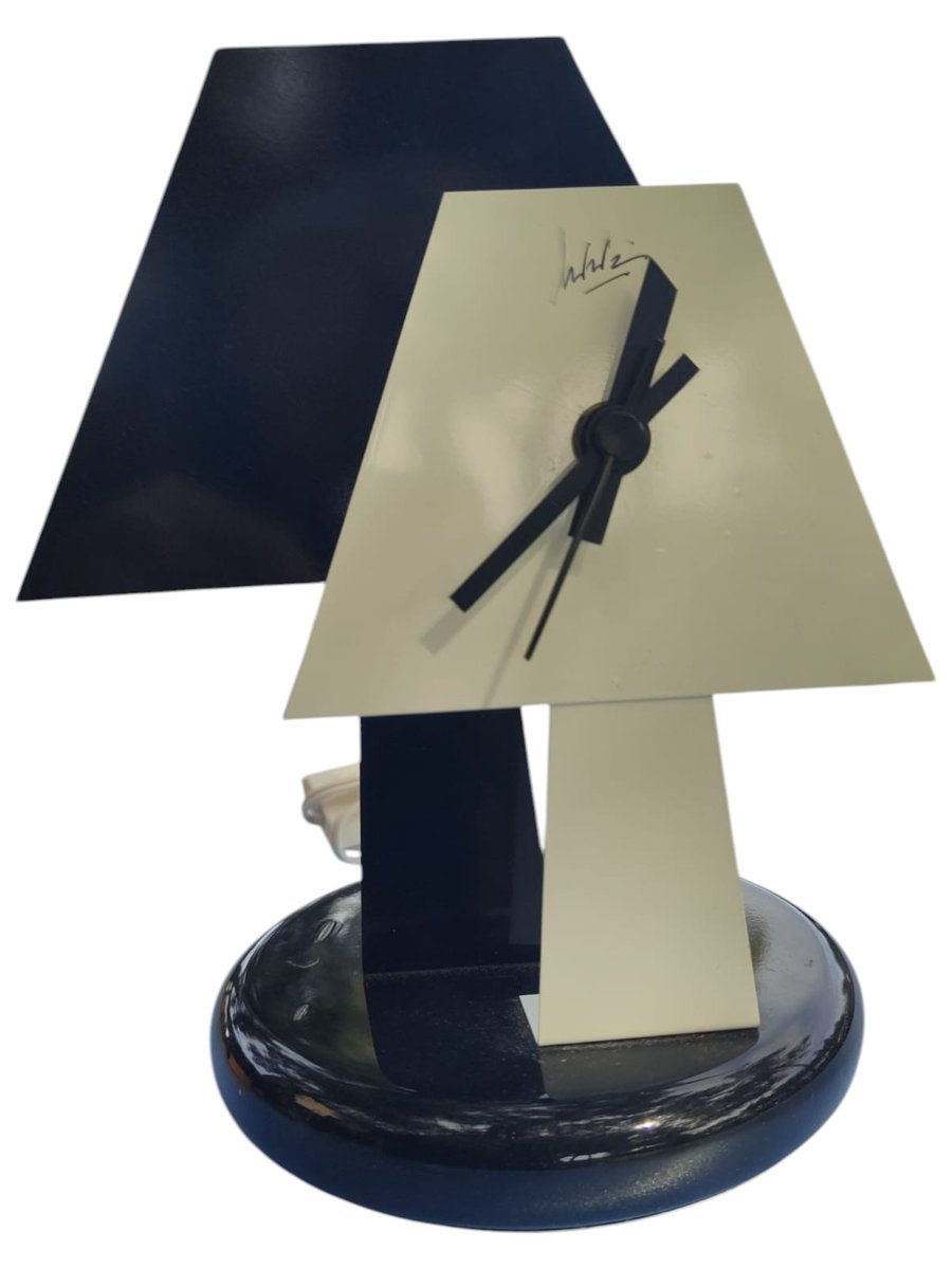 Radical Table Lamp Clock in Black and White Lacquered Metal, 1980s for ...