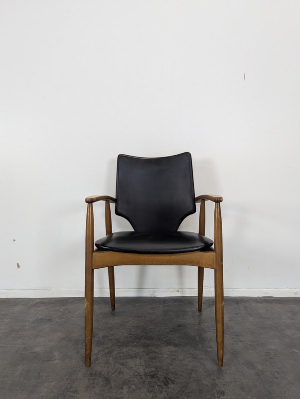 Scandinavian Leather & Teak Armchair for sale at Pamono